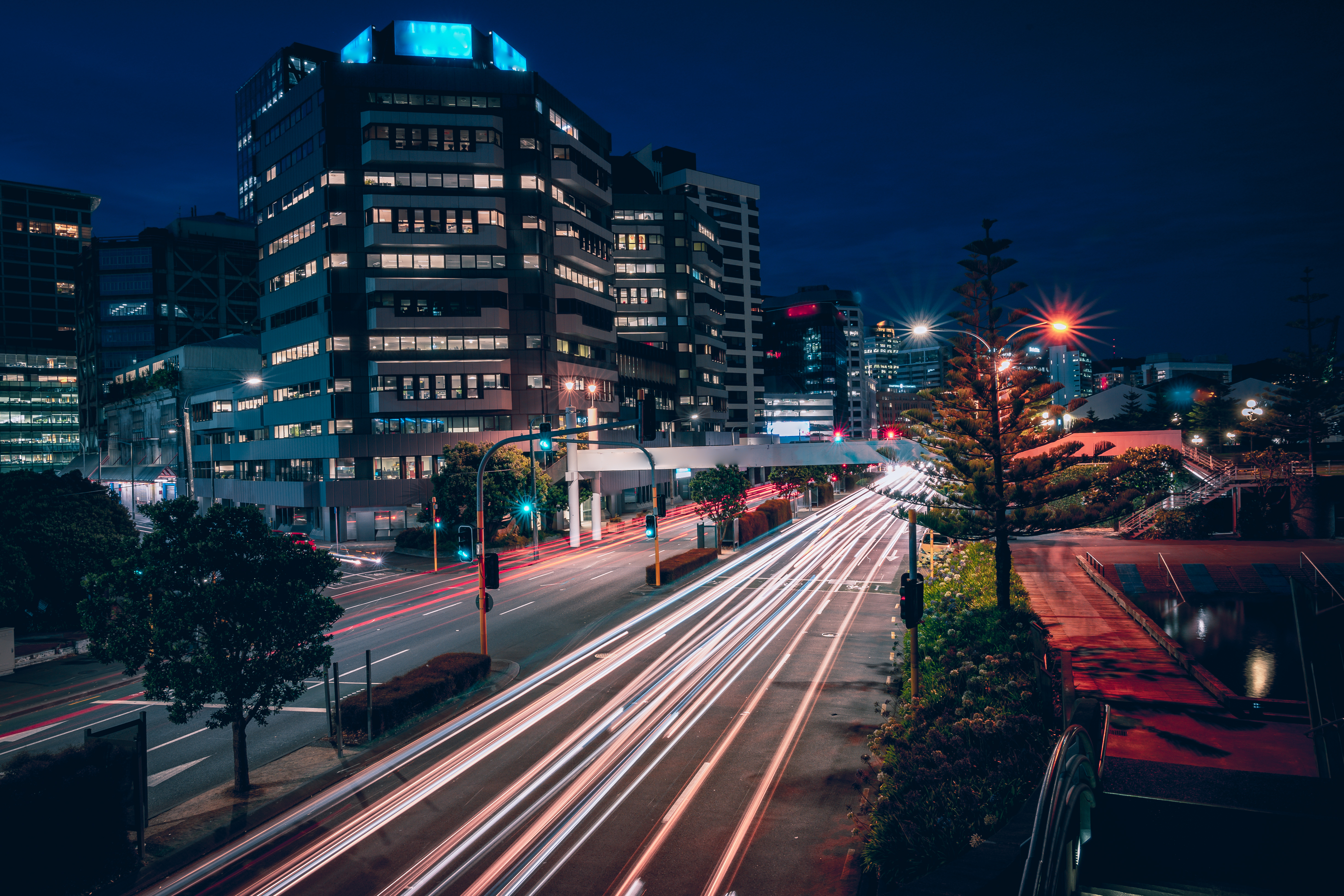 car lights on a city street at night